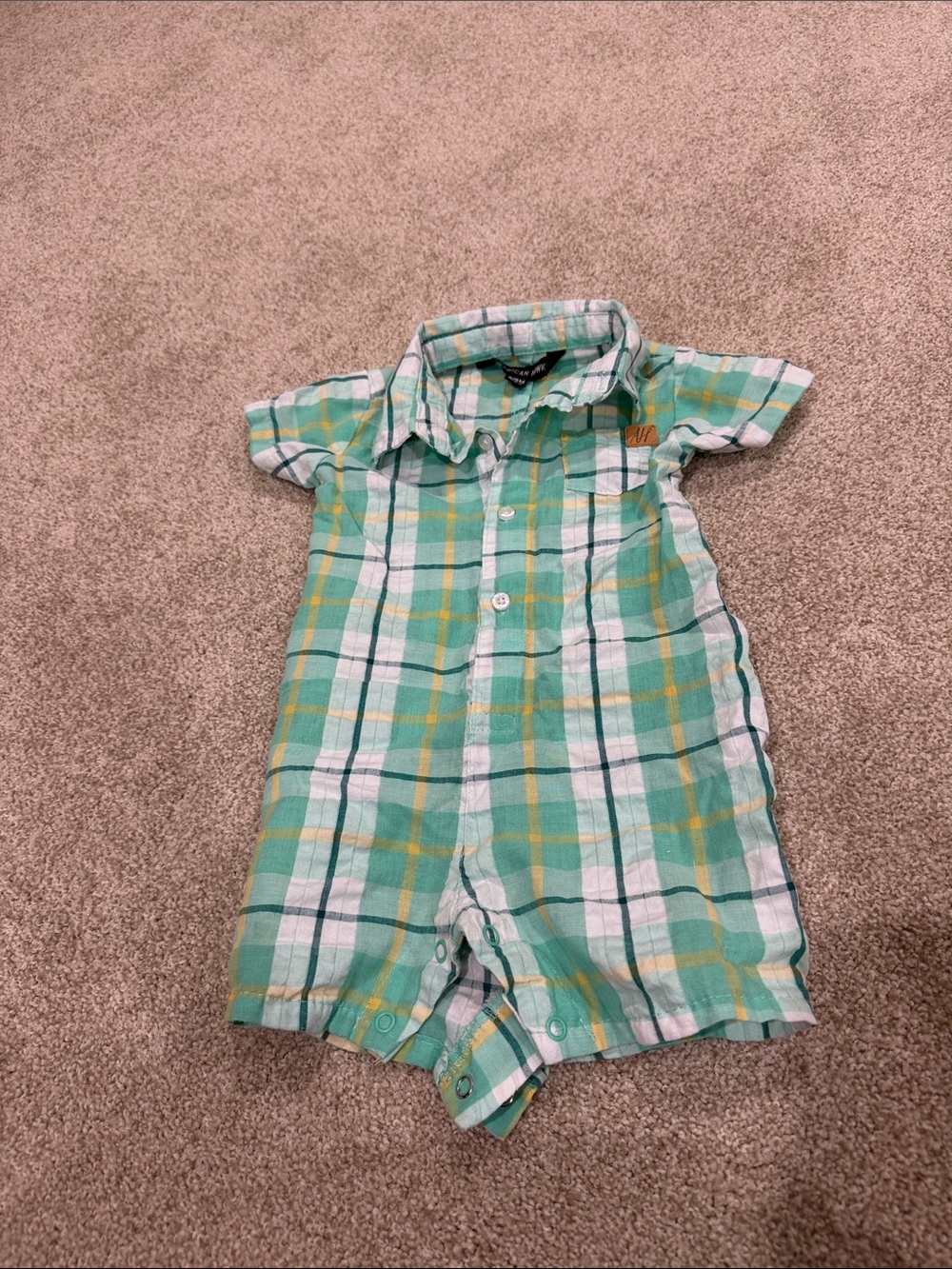 Green & Yellow Plaid Short-Sleeve Romper